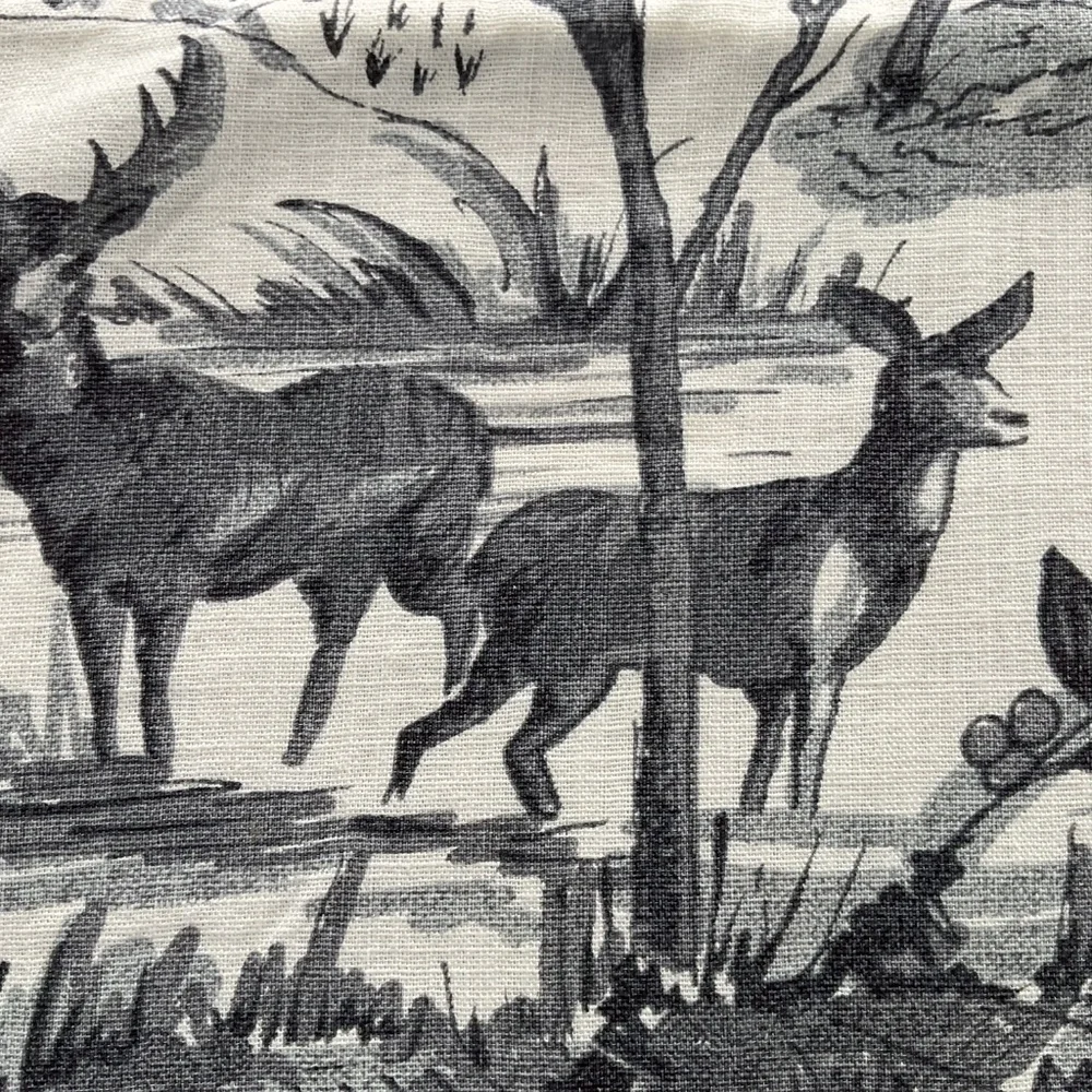 Pottery Barn Black Alpine Toile Stag Deer Reversible Plaid Pillow Cover Winter